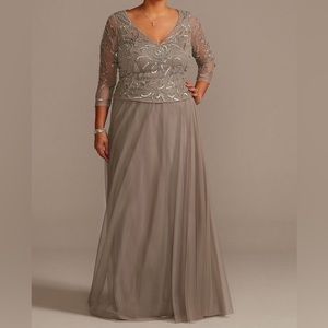 David’s Bridal A-Line Mesh Dress Beaded